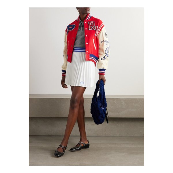 보디 플리츠 자수 스트라이프 저지 미니 스커트 화이트 1647597340726177