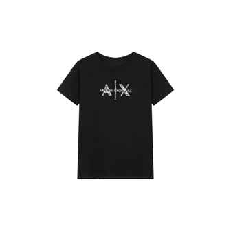 ARMANI EXCHANGE AX 여성 스팽글 로고 크루넥 티셔츠_블랙(A423130512)