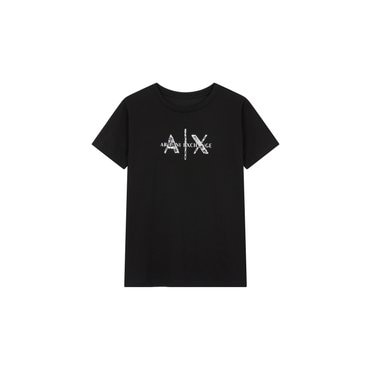 ARMANI EXCHANGE AX 여성 스팽글 로고 크루넥 티셔츠_블랙(A423130512)