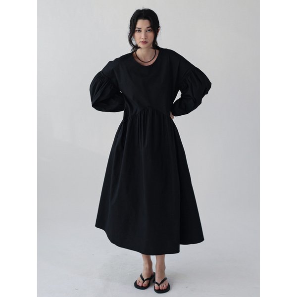 웨이브 퍼프 코튼 원피스_black