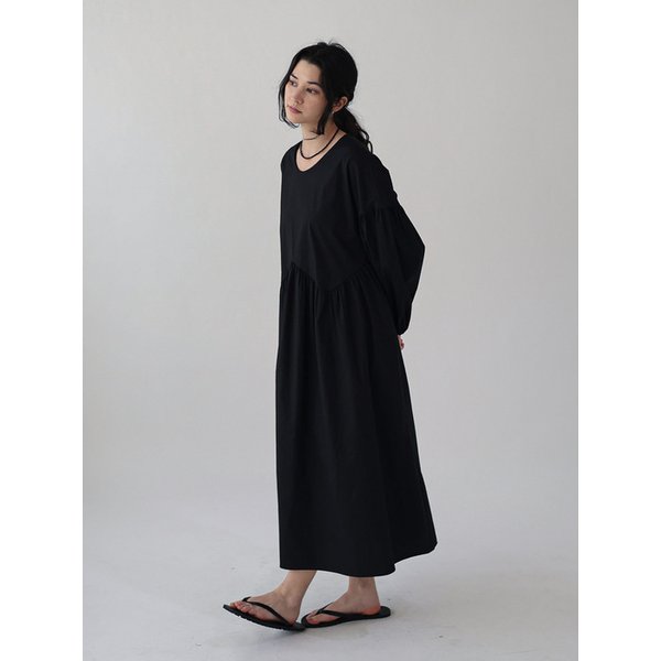 웨이브 퍼프 코튼 원피스_black