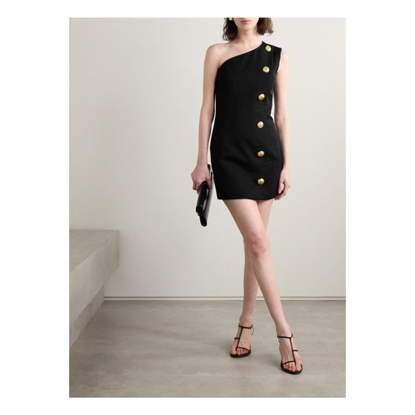 원숄더 버튼 장식 그레인 드 푸드르 울 미니 드레스 블랙 1647597333165700