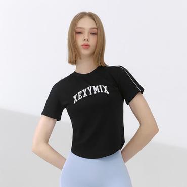 젝시믹스 파이핑 배색 크롭 숏슬리브 블랙 (XFK2TS1102_블랙)