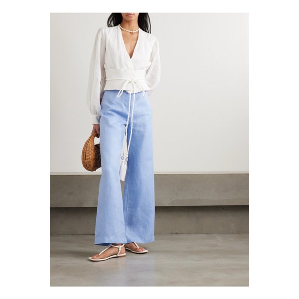 안드레스 오탈로라 라 코스타 브레이드 트리밍 벨트 리넨 블라우스 화이트 46376663162870372