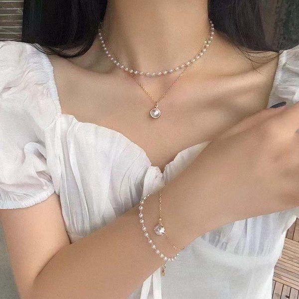 [옷자락] 여자 오피스룩 진주 레이어드 목걸이