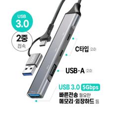 COSY 코시 UH2256CA  찰리 듀얼 커넥트 4포트 USB 허브(USC 타입 C,A지원)