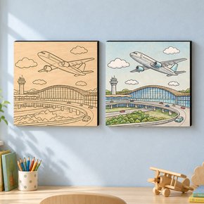 DIY 명화그리기 컬러링 우드캔버스_공항 비행기 컬러링 색칠하기 우드액자 만들기