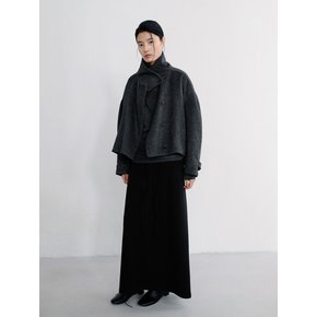 HIGH NECK BELTED SHORT COAT [CHARCOAL]