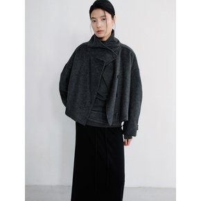 HIGH NECK BELTED SHORT COAT [CHARCOAL]