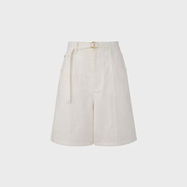 EENK Belted Mid-Length Denim Shorts - Ivory