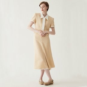 Summer Tweed Front Slit Skirt - Beige