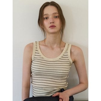 ouie 썸머 울 스트라이프 슬리브리스 니트 네추럴린넨 OU1682