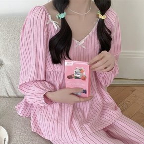 로코 줄지 긴팔 수면 잠옷 파자마 세트