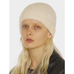 FLOWER SINGLE BEANIE / MOHAIR BOUCLE / CREAM