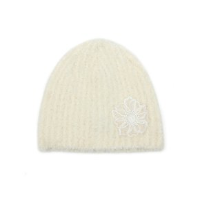 FLOWER SINGLE BEANIE / MOHAIR BOUCLE / CREAM