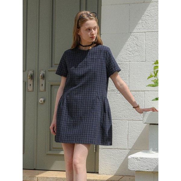 DD_Check flare mini dress_NAVY
