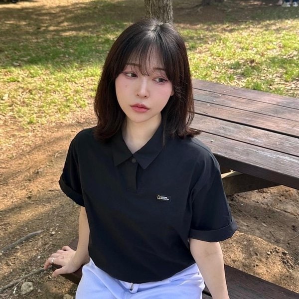 [여주점] N252WTS141 여성 아델리 경량 우븐스트레치 카라형 티셔츠 CARBON BLACK