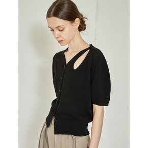 comos 843 neck cut-out short-sleeved cardigan (black)