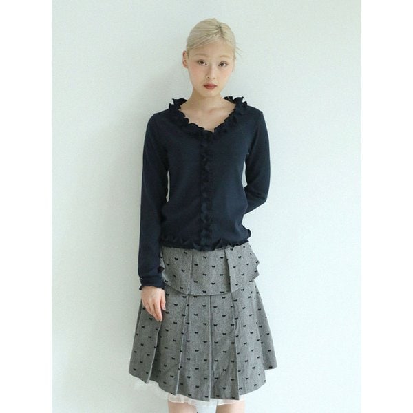 RUFFLE RIBBED T-SHIRT(NAVY)