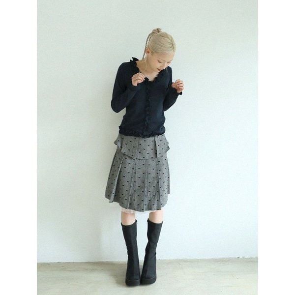 RUFFLE RIBBED T-SHIRT(NAVY)