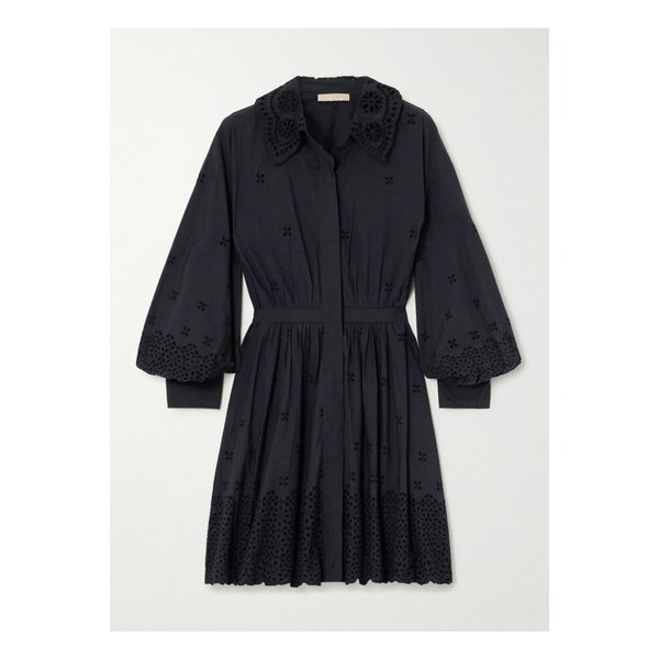 젬마 브로드리 앙글레즈 코튼 포플린 미니 셔츠 드레스 블랙 1647597333659102