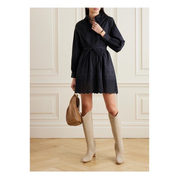 젬마 브로드리 앙글레즈 코튼 포플린 미니 셔츠 드레스 블랙 1647597333659102
