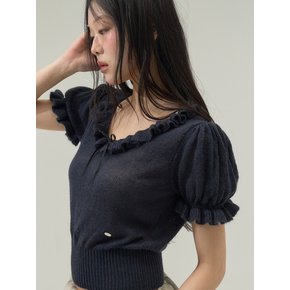 Ruffle Trim Ballet Mood Knit Top_Navy