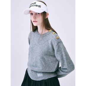 GOLD BUTTON SHOULDER KNIT PULLOVER_MELANGE GREY