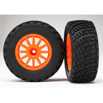  AX7473A Tires , wheels, assembled, glued (orange wheels, gravel pattern tires, foam inserts)