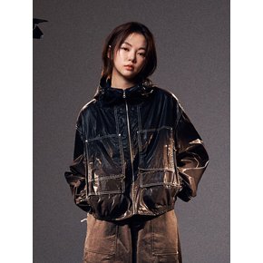 [W]코튼 크롭 후드 자켓-블랙