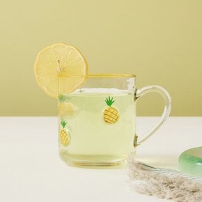 스무디팝 핸드페인팅 파인애플 손잡이 유리잔 375ml