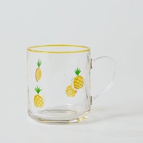 스무디팝 핸드페인팅 파인애플 손잡이 유리잔 375ml