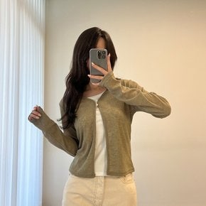 여자 시스루 여리핏 투버튼 잔골지 여름긴팔 가디건