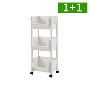1+1 바퀴달린 이동식 트롤리 선반 3단 수납장 틈새 주방 거실 조립식 카트 정리함 보관함