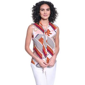 칼라거펠트 우먼 Sleeveless 프린티드 Tie-Neck Blouse - Bisque sienna 멀티 26671377 1392259