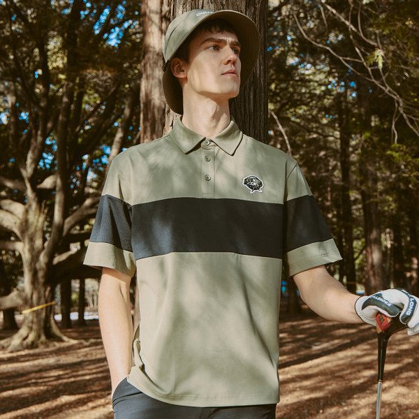 [부산점] 컬러블록킹 자수와펜 남성 카라 반팔티셔츠 카키_CHD2MST0241KH