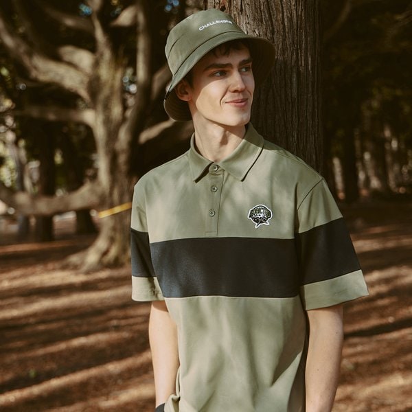 [부산점] 컬러블록킹 자수와펜 남성 카라 반팔티셔츠 카키_CHD2MST0241KH