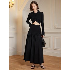 YY_Dark splicing pleated skirt