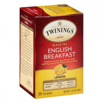  Twinings트와이닝 오브 런던® 레몬 잉글리쉬 브랙퍼스트 20캐럿 티백 39g 박스
