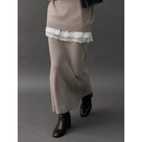PLAIN LONG KNIT SKIRT - BEIGE