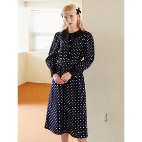 NAVY DOT BK LACE DRESS