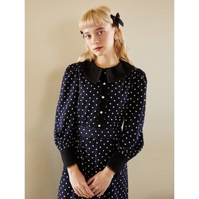 NAVY DOT BK LACE DRESS