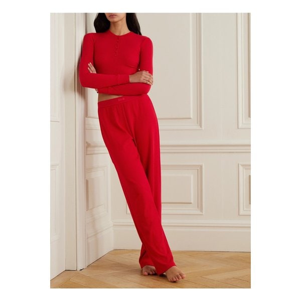 스킴스 골지 스트레치 코튼 팬츠 크랜베리 레드 1647597355863376