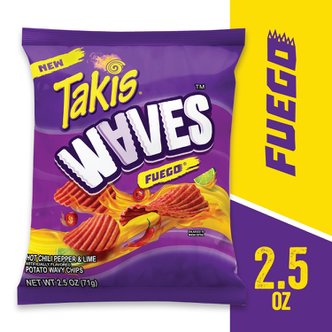 [해외직구] Takis  Waves  Fuego  핫  칠리  페퍼와  라임  인공  맛  감자  칩  70g  백