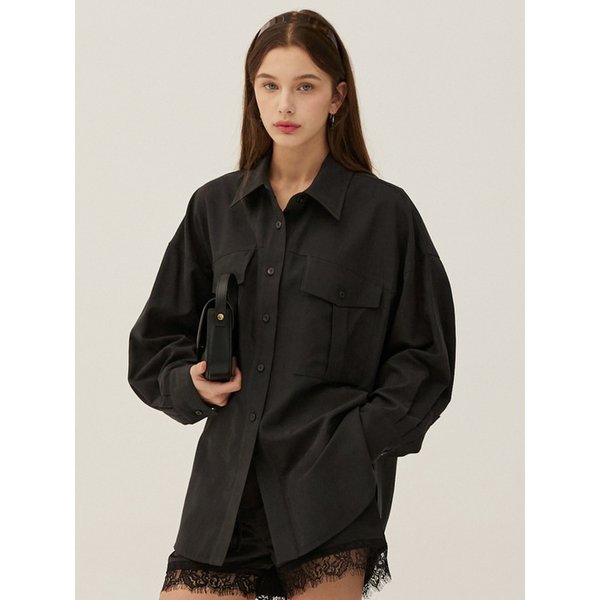 SUEDE ESSENTIAL SHIRT -  BLACK