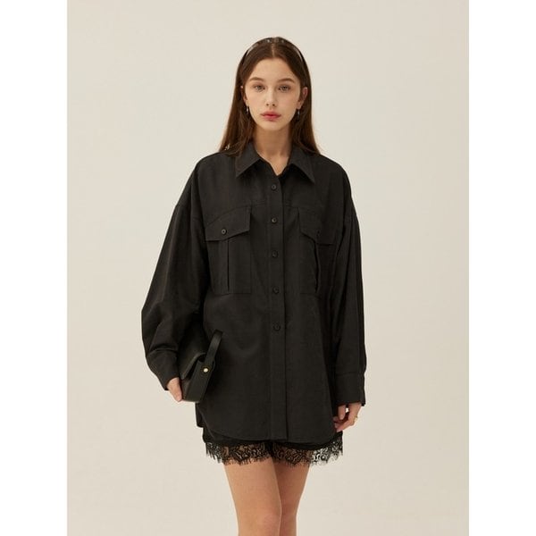 SUEDE ESSENTIAL SHIRT -  BLACK