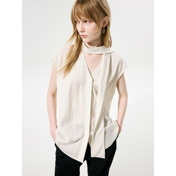 SLEEVELESS DIAGONAL STRIPE SHIRT_IVORY
