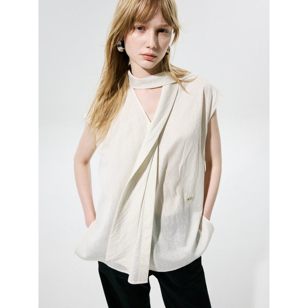 SLEEVELESS DIAGONAL STRIPE SHIRT_IVORY
