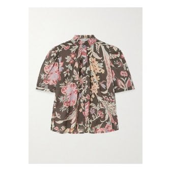 ALIX OF BOHEMIA 알릭스오브보헤미아 윈 러플 플로럴 프린트 코튼 보일 셔츠 브라운 46376663162870739