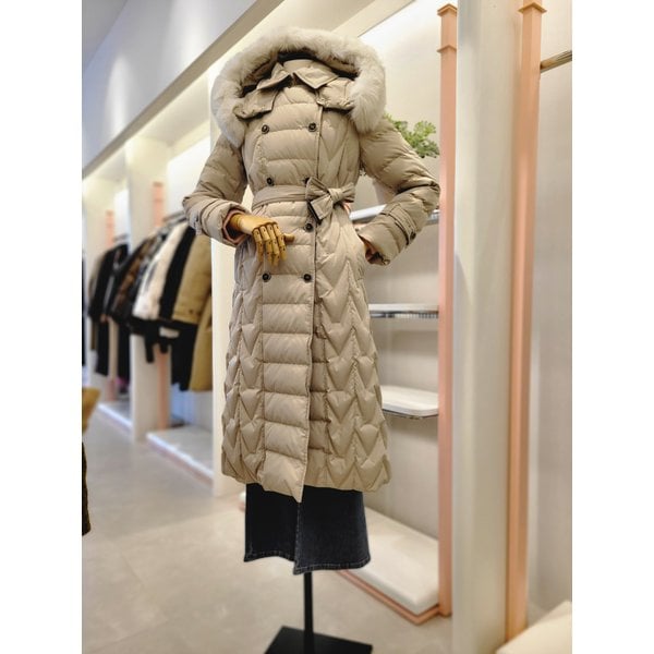 [여주점] 여성 퍼 트리밍 벨티드 롱 구스다운(ITPBWPD360)